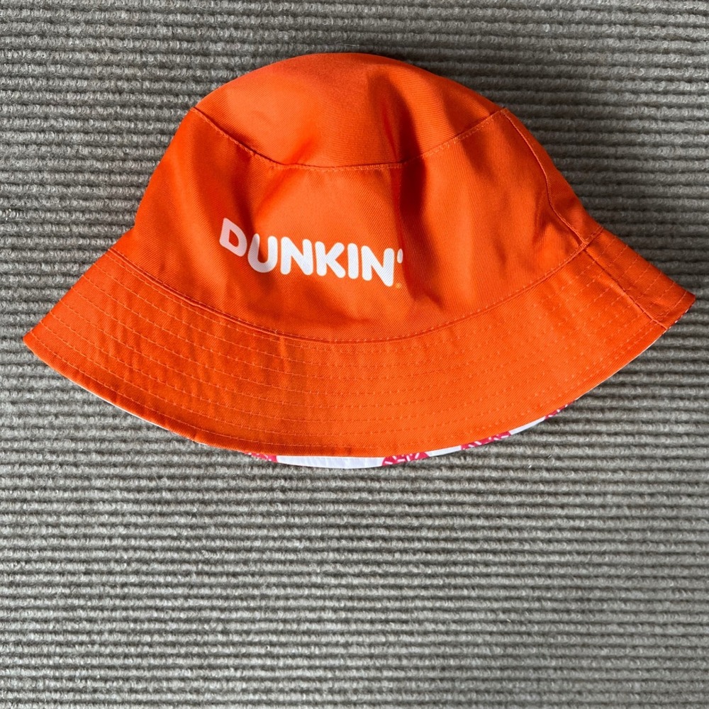 Dunkin Donuts Reversible Bucket Hat Orange Donut Print Sun Hat Unisex NWOT